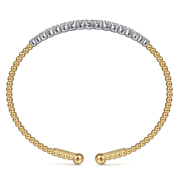 14K Two-tone Gold Gabriel & Co. 6.25" 0.75 CTW Diamond Set Beaded Cuff Bracelet
