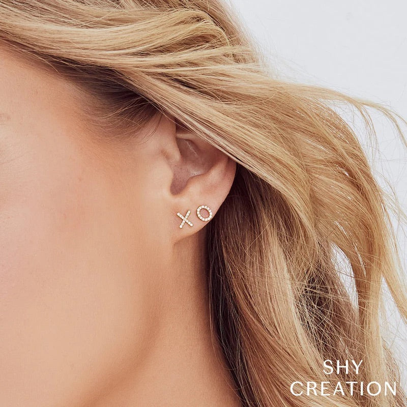 14K Yellow Gold X & O 0.09 CTW Diamond Stud Earrings