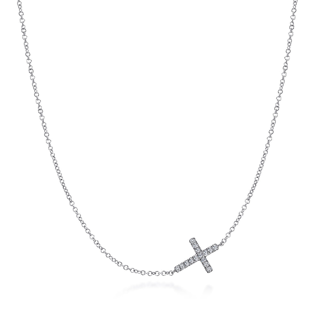 Sterling Silver Gabriel & Co. Sideways White Sapphire Cross Necklace