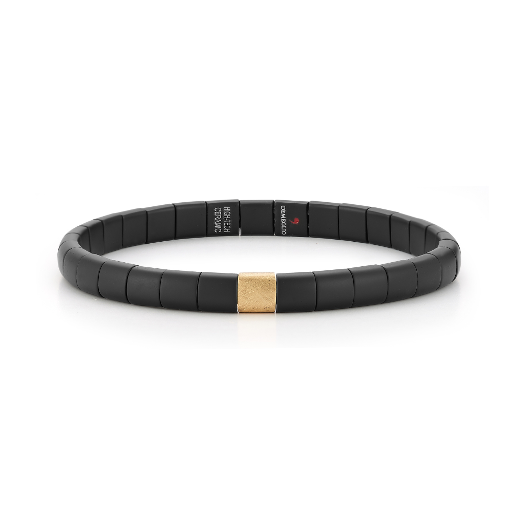 Black Ceramic And 18K Yellow Gold Stretch Bracelet