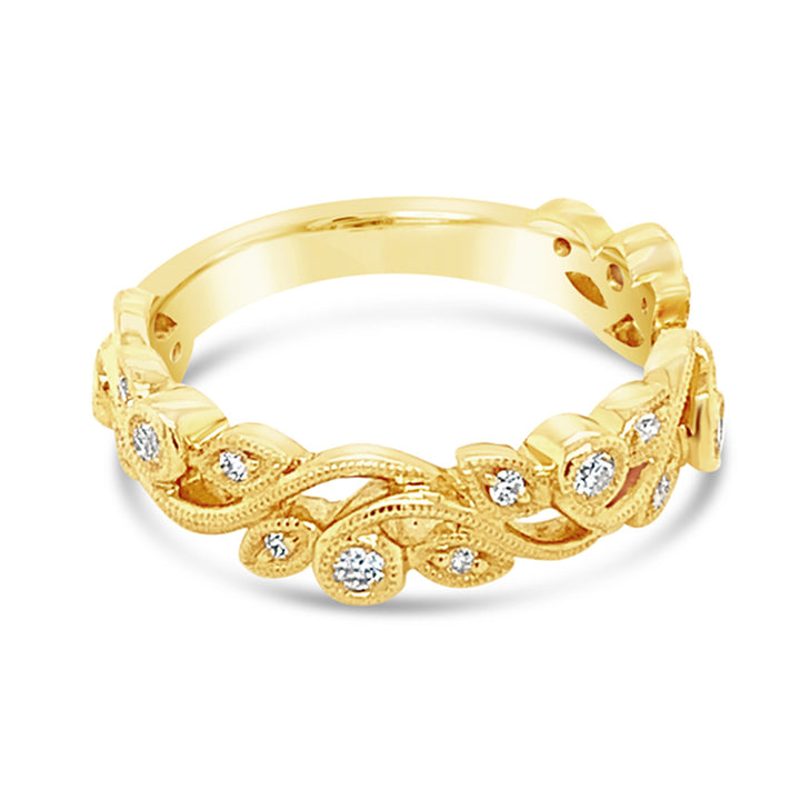 18K Yellow Gold Detailed Leaf Design 0.18 CTW Diamond Ring