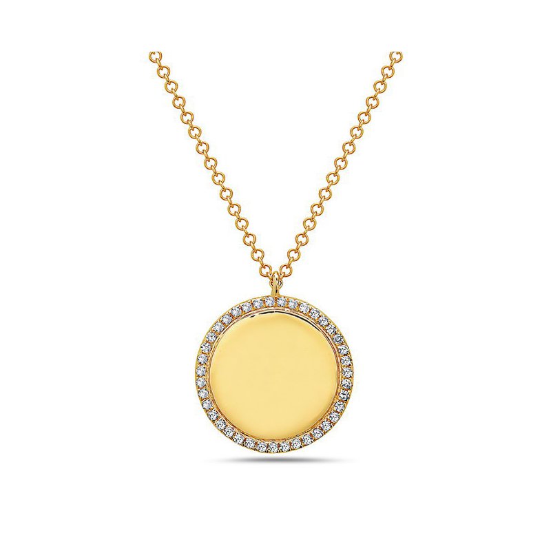 14K Yellow Gold Bassali Jewellery Round Disc 0.12 CTW Diamond Pendant