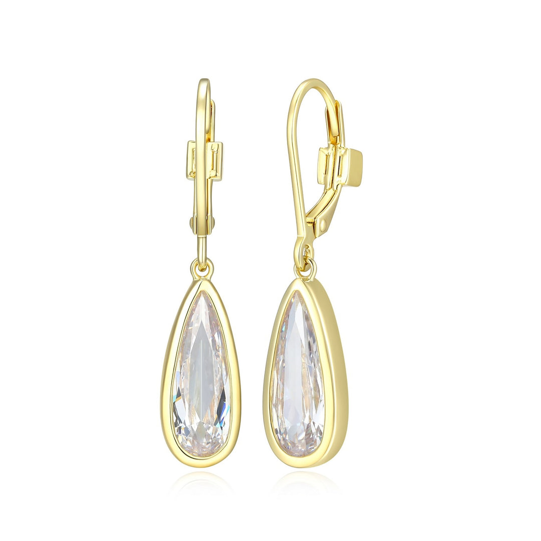 Yellow Gold Plated Sterling Silver ELLE Dangle Earrings With Cubic Zirconia's