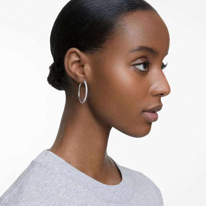 Swarovski Dextera Rhodium Plated Hoop Earrings With Clear Crystals 5389432