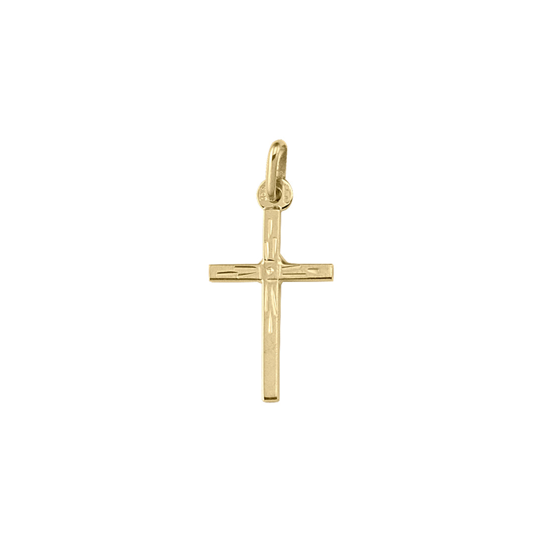 10K Yellow Gold Squared Engraved Cross Pendant