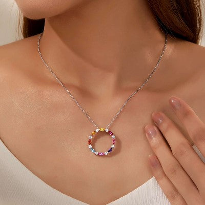 Lafonn Silver Lab Grown Multi-Colored Sapphire And Cubic Zirconia Open Circle Pendant