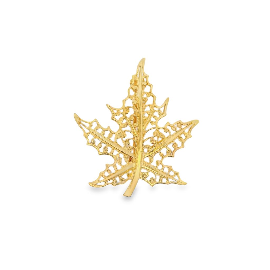 Estate - 14 Karat Yellow Gold Polished Leaf Brooch.