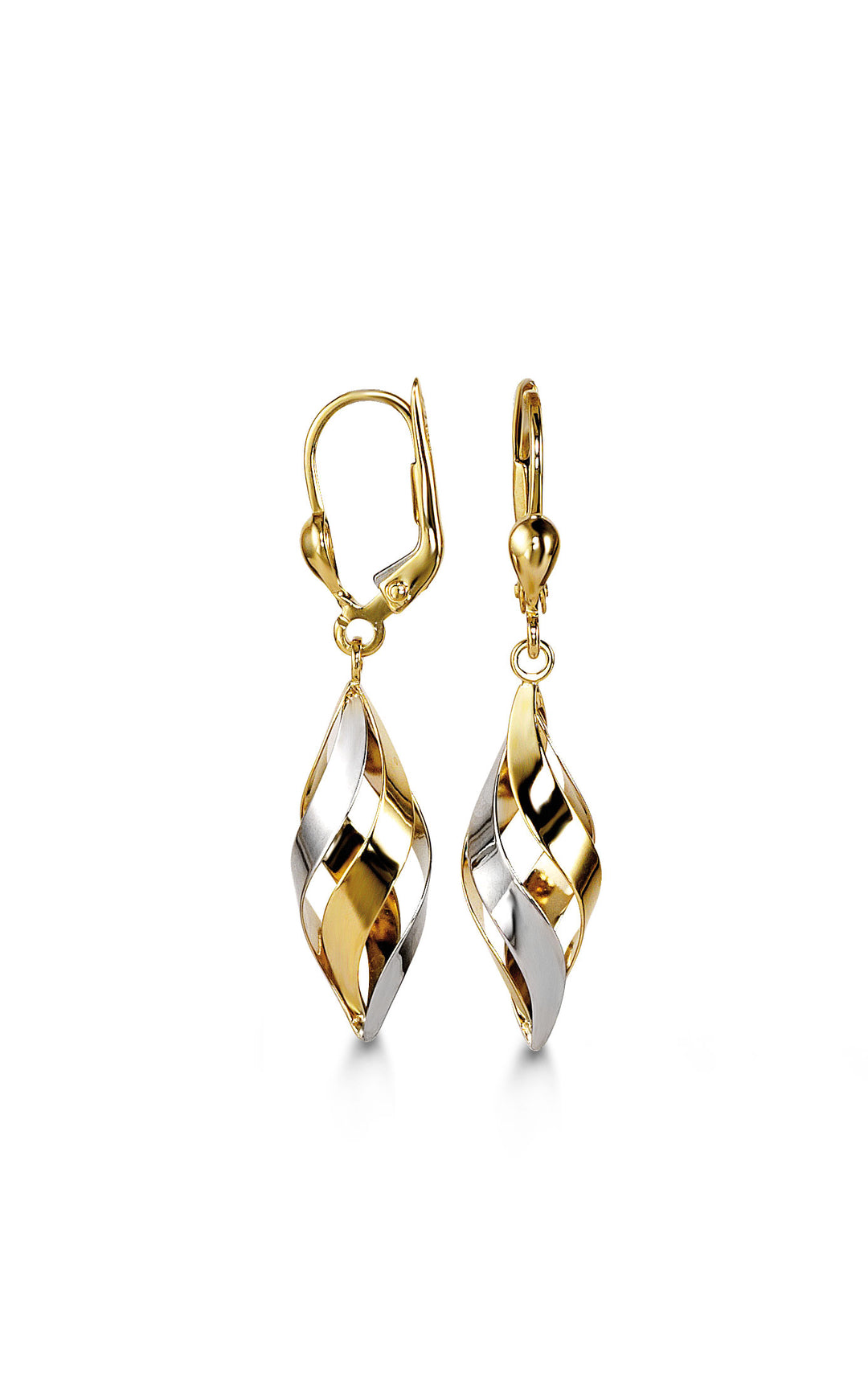 10K Yellow And White Gold Teardrop Design Drop Earrings