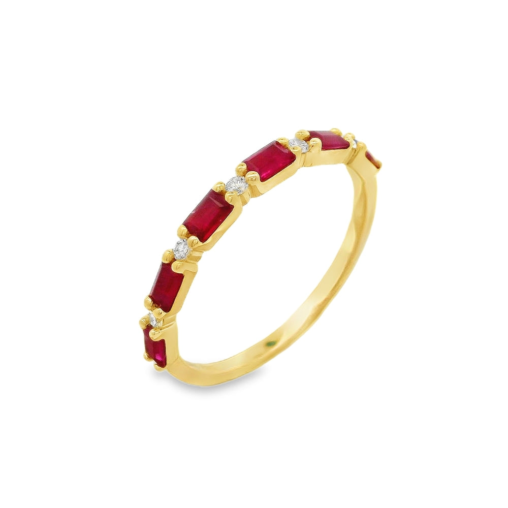 14K Yellow Gold Ruby And 0.08 CTW Diamond Ring