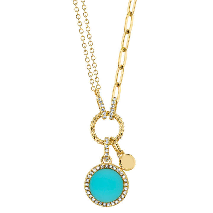 14K White Gold Shy Creation 0.70 CTW Round Turquoise Composite And 0.13 CTW Diamond 18" Necklace