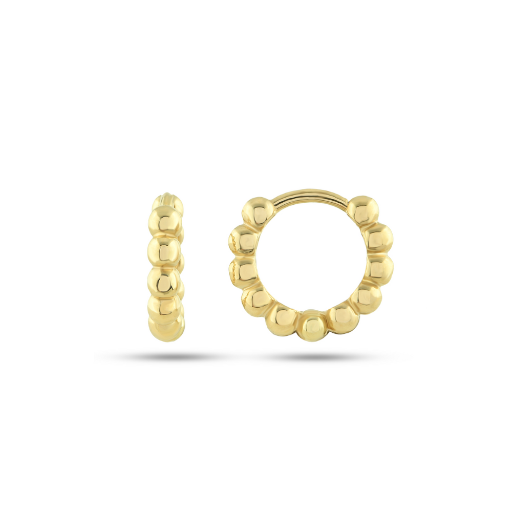10 Karat Yellow Gold Small Polished Beaded Huggie Earrings