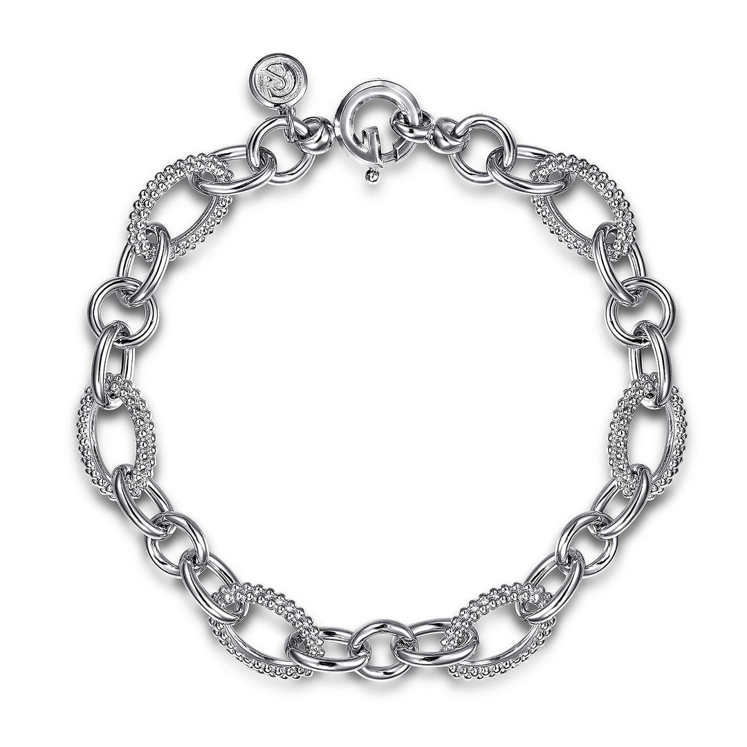 Gabriel & Co. Sterling Silver Large Oval Polished & Beaded Link Bracelet