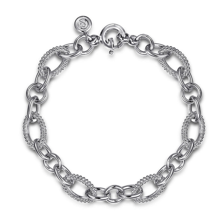 Gabriel & Co. Sterling Silver Large Oval Polished & Beaded Link Bracelet