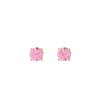 14K Yellow Gold 3mm Each Genuine Pink Tourmaline Stud Earrings