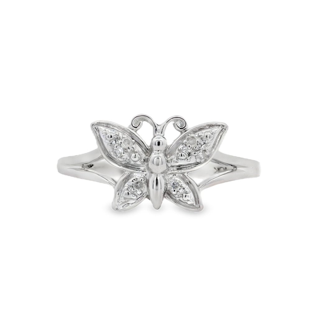 Estate - 10K White Gold 0.06 CTW Diamond Set Butterfly Ring, Size 10