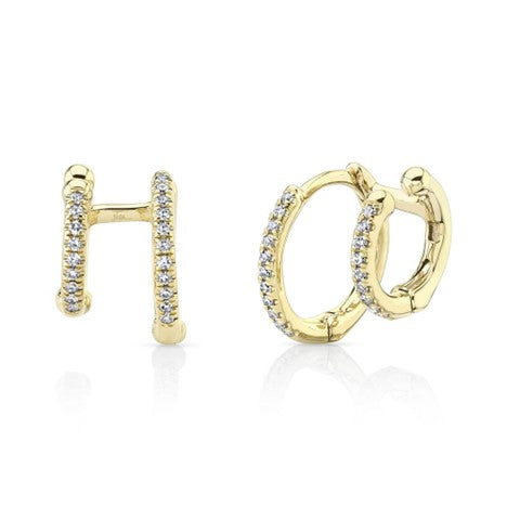 Shy Creation Kate Collection 14K Yellow Gold Double Huggie Earrings With Diamonds