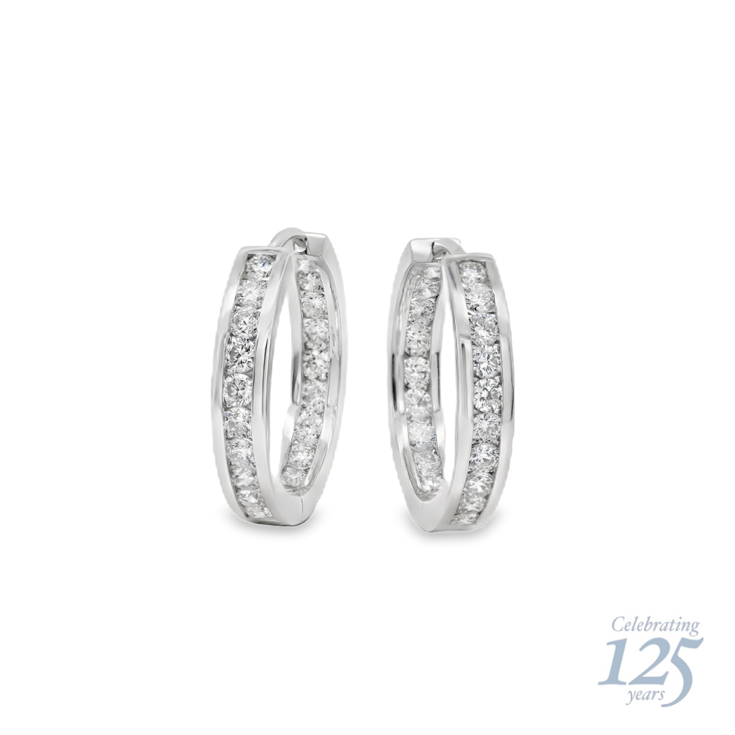 14K White Gold J.H. Young 125th Anniversary 1.26 CTW Diamond Hoop Earrings