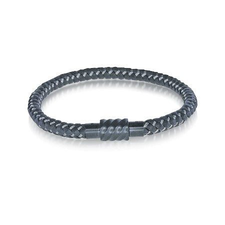 Black Plated Stainless Steel And Leather Bracelet