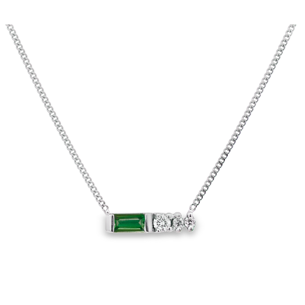 10K White Gold Natural 4x2mm Baguette Emerald And 0.025 TDW Diamond Necklace