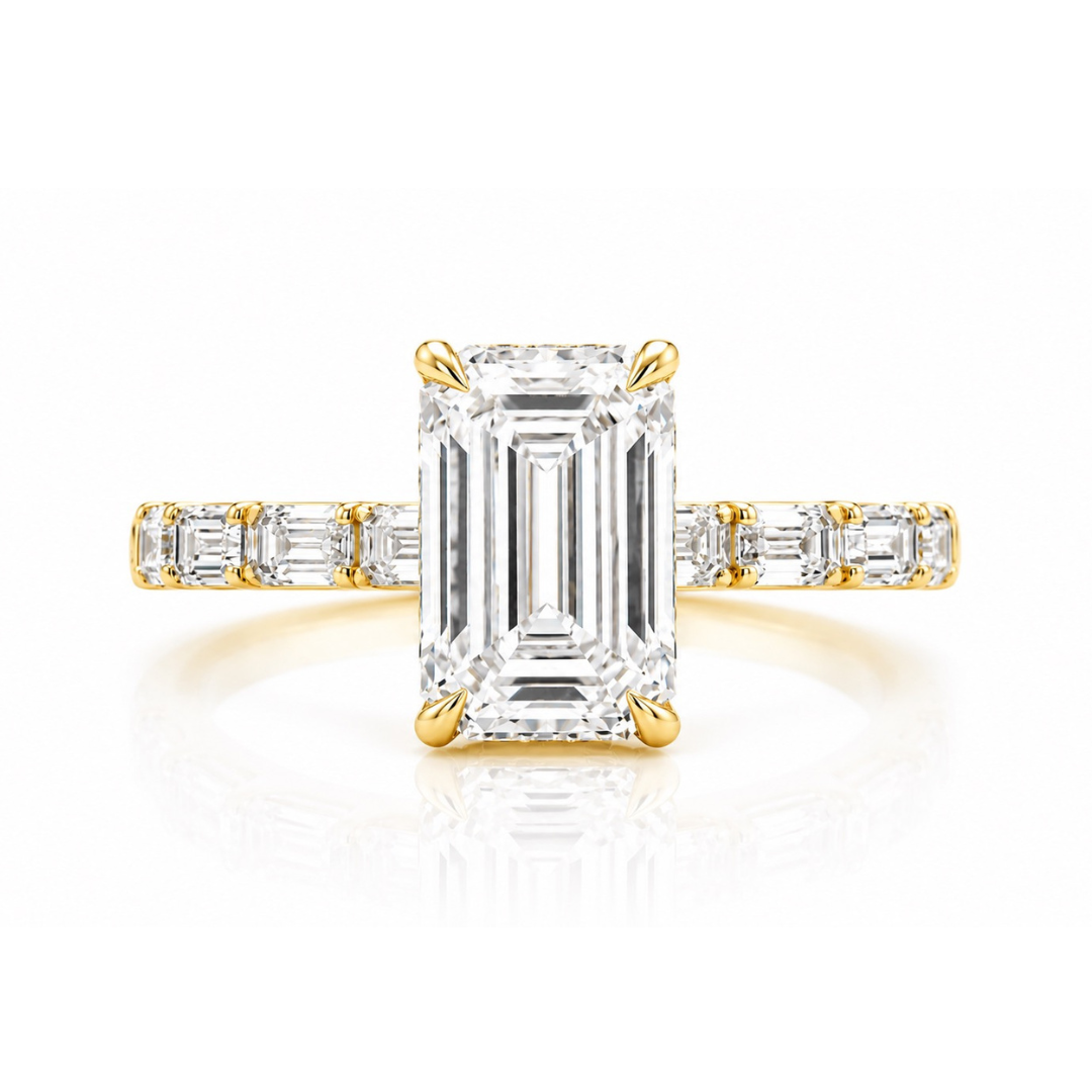 Women's 14K Yellow Gold Emerald Cut LAB Diamond Engagement Ring