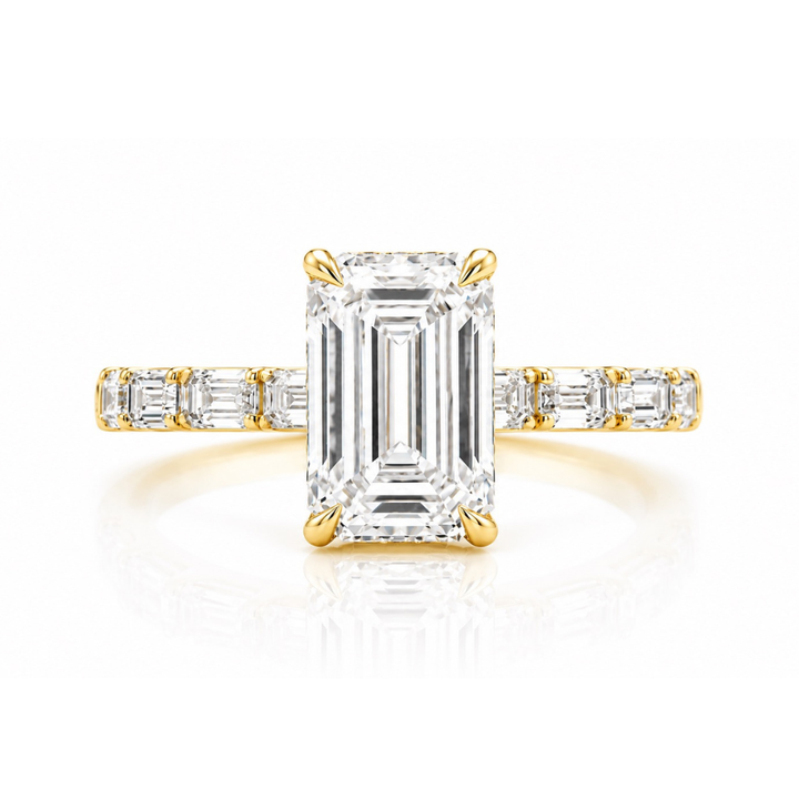 Women's 14K Yellow Gold Emerald Cut LAB Diamond Engagement Ring