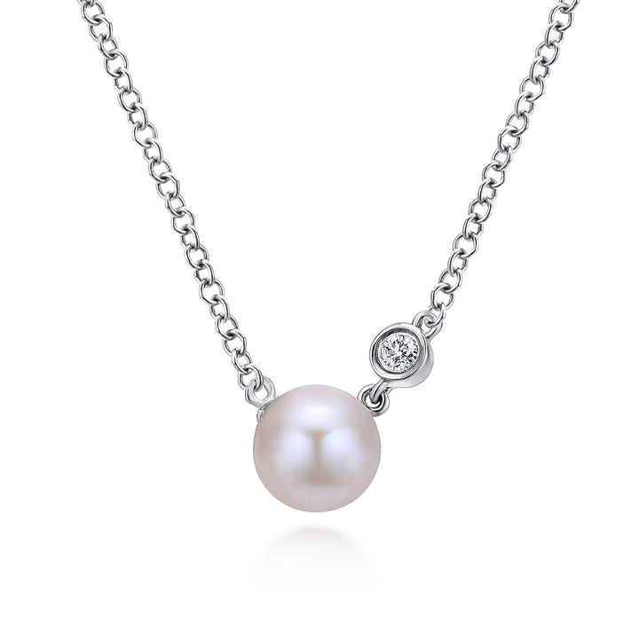 Sterling Silver Gabriel & Co. Cultured Pearl and Diamond Necklace