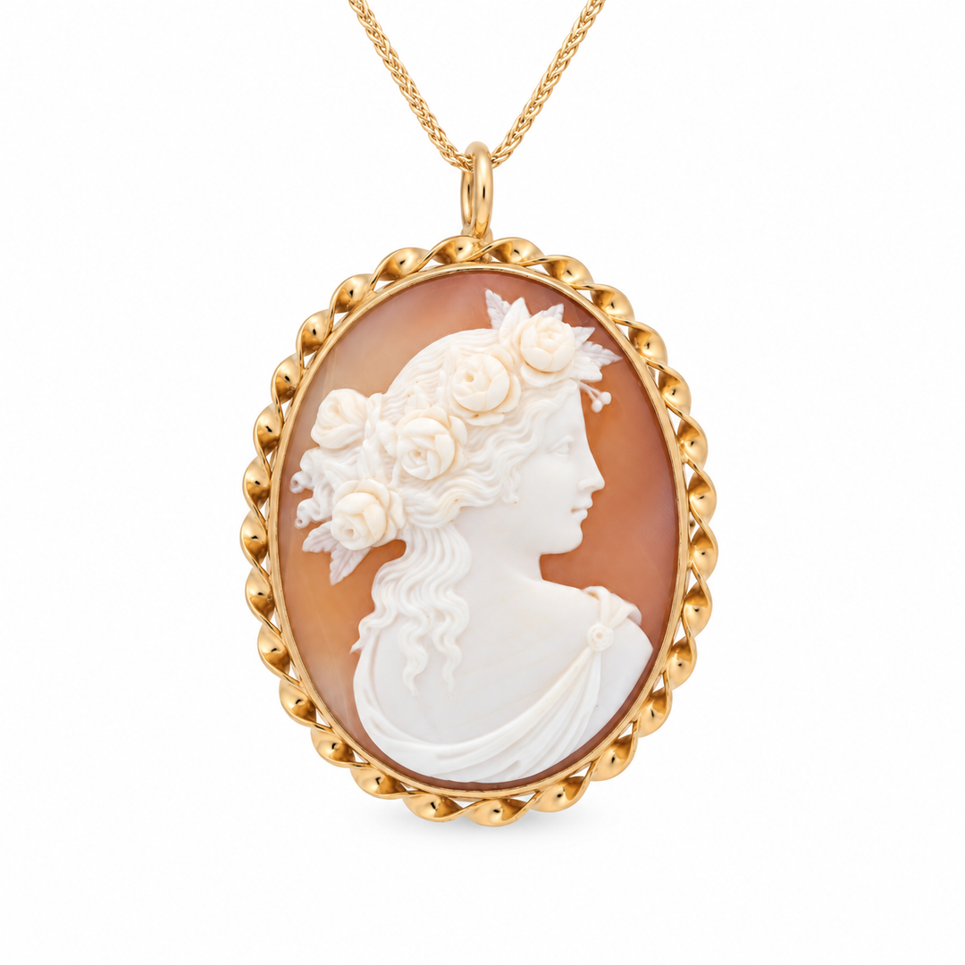 Estate - 10 Karat Yellow Gold Polished Large Cameo Brooch/Pendant