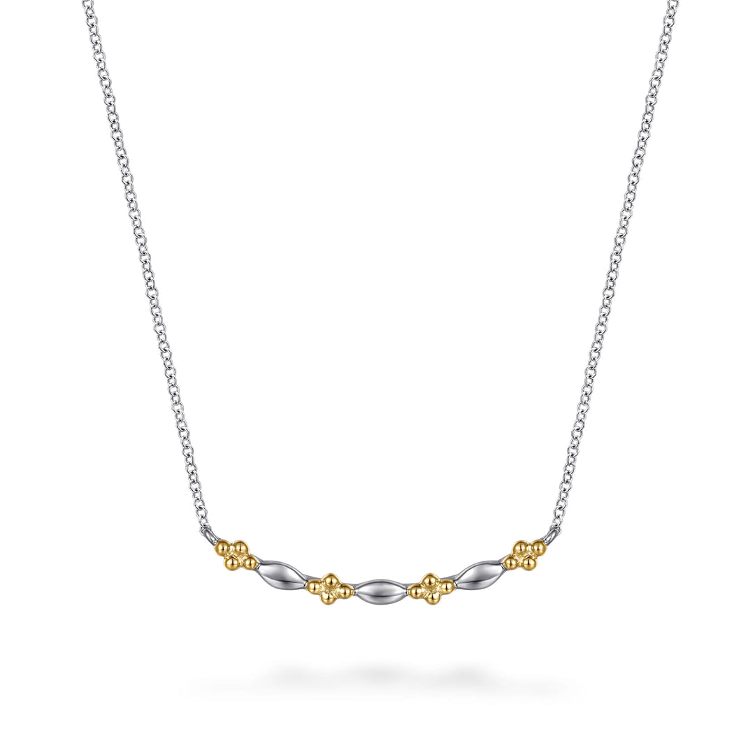Gabriel & Co. Bar Necklace Curved 14K Yellow Gold and Sterling Silver