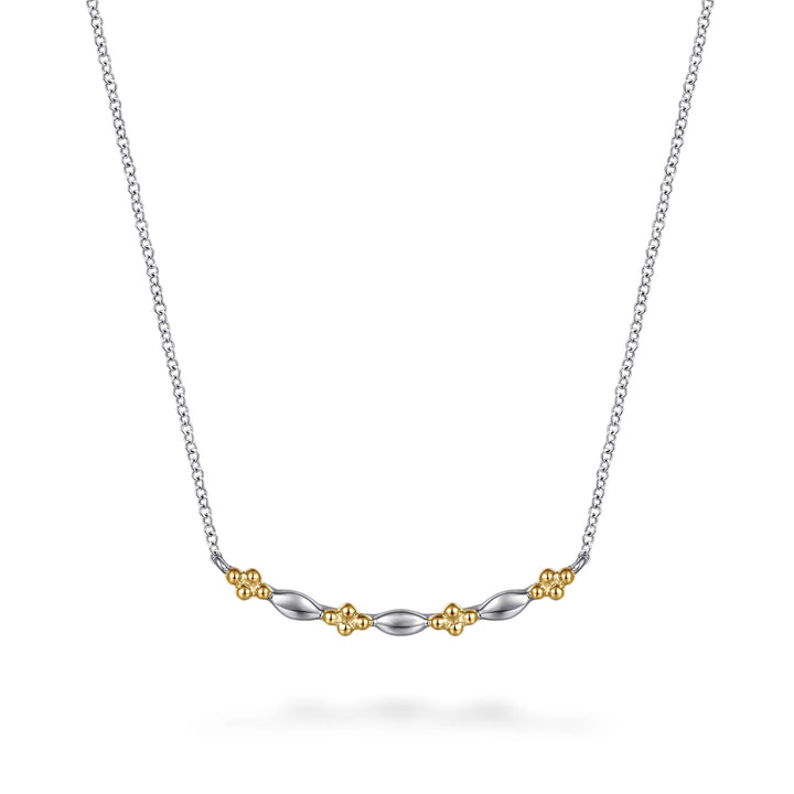 Gabriel & Co. Bar Necklace Curved 14K Yellow Gold and Sterling Silver