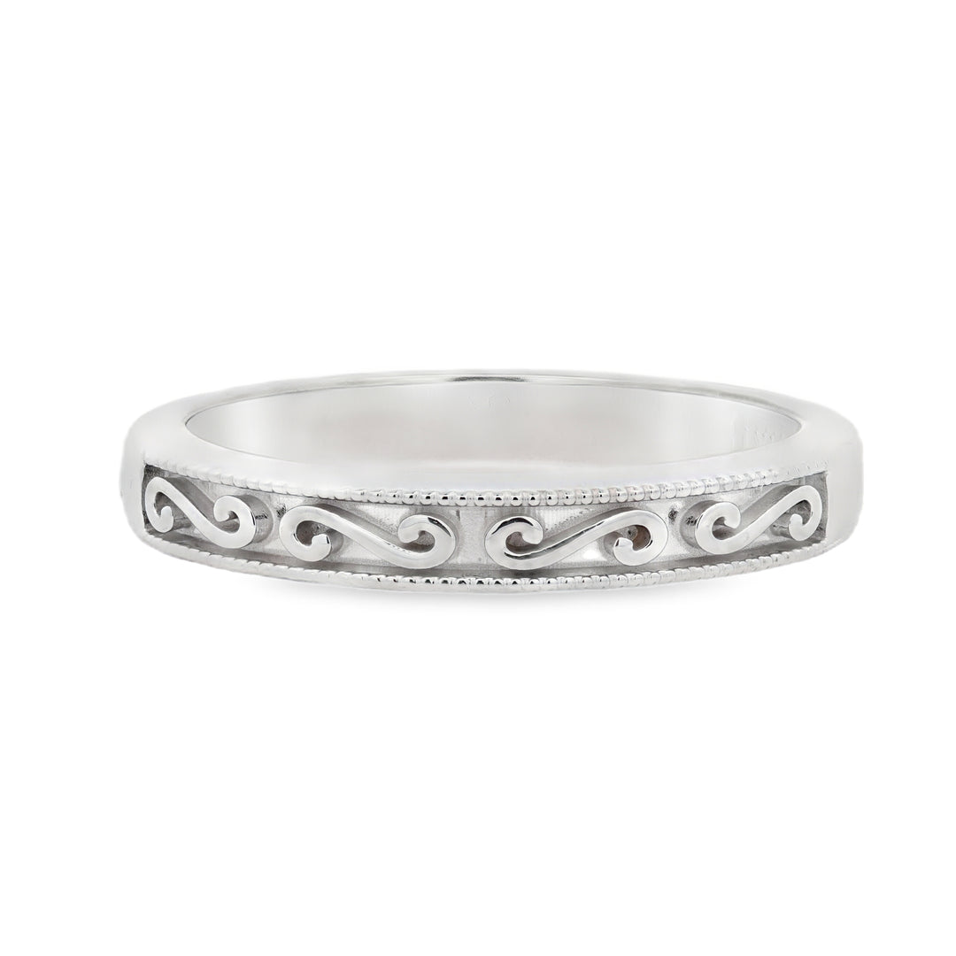 Women's 14K White Gold James Robert Collection Swirl Design Wedding Band Size 5.5