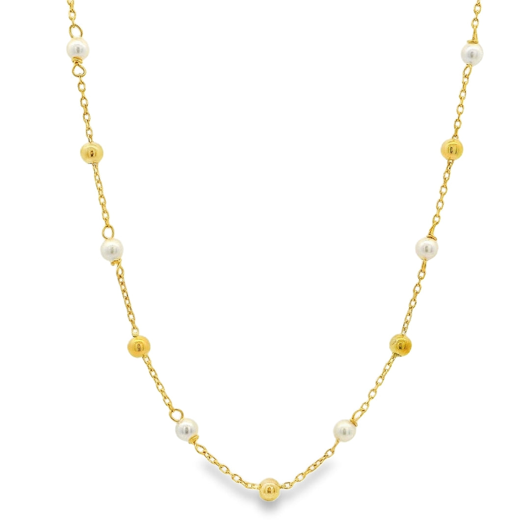 18 Karat Yellow Gold & White Freshwater Cultured Pearl Necklace