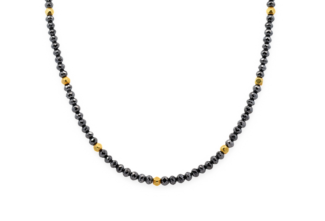 14K Yellow Gold Beaded 54.20 CTW Black Diamond 18" Necklace