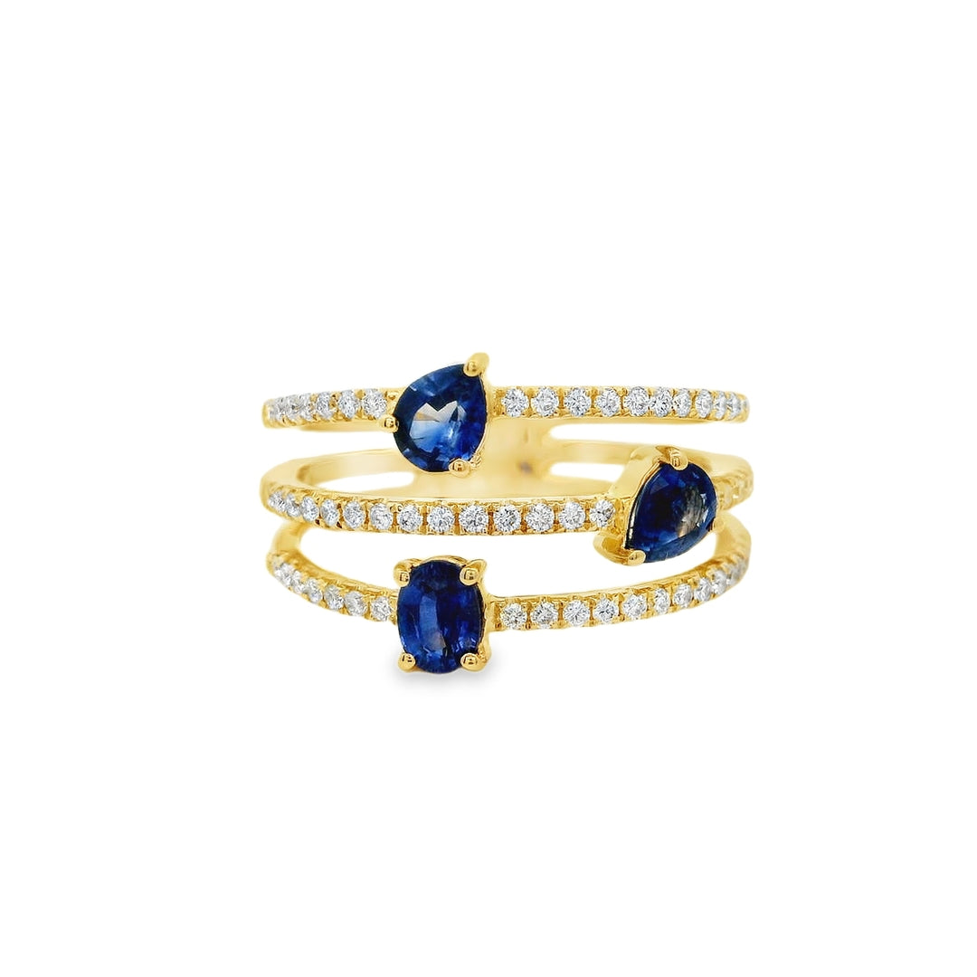 14K Yellow Gold 0.90 CTW Sapphire And 0.30 CTW Diamond Ring