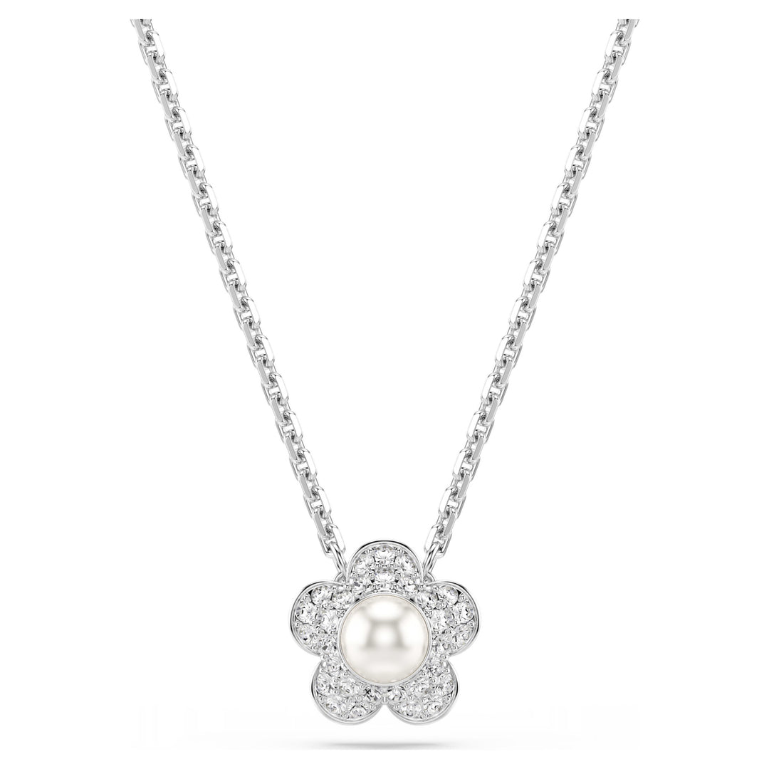 Swarovski Ariana Grande Rhodium Plated Flower Necklace With Clear Crystal And Crystal Pearl 5755817