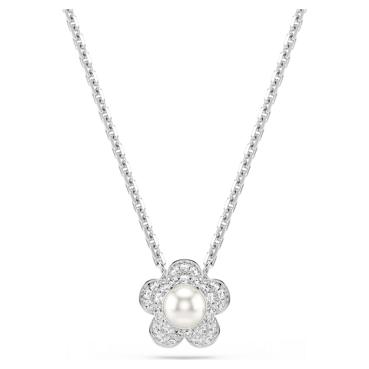 Swarovski Ariana Grande Rhodium Plated Flower Necklace With Clear Crystal And Crystal Pearl 5755817