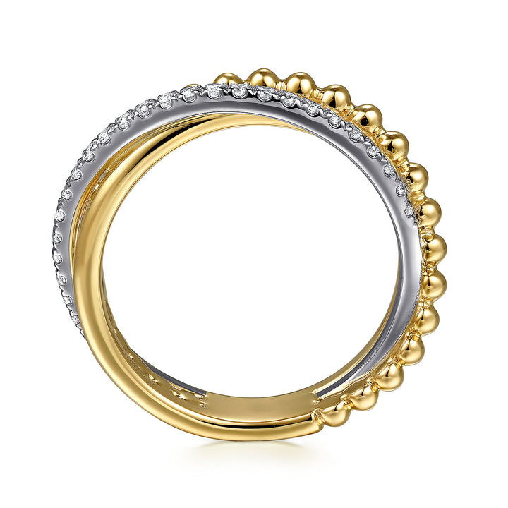 14K Yellow/White Gold Gabriel & Co. 0.28 CTW Diamond Woman's Crossover Ring