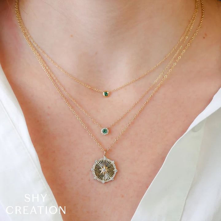 14K Yellow Gold 0.04 CTW Round Emerald Necklace