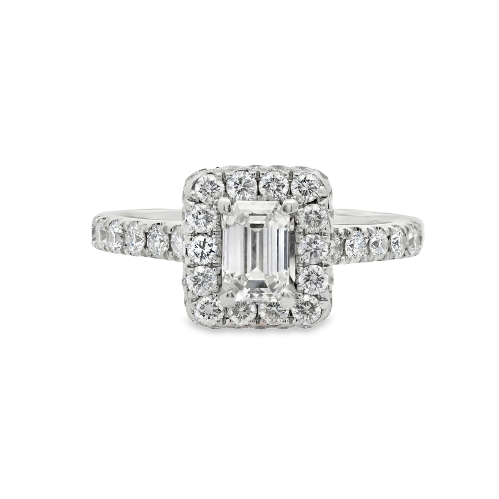 Estate - 14K White Gold 1.50 CTW Diamond Set Halo Engagement Ring, Size 5.5