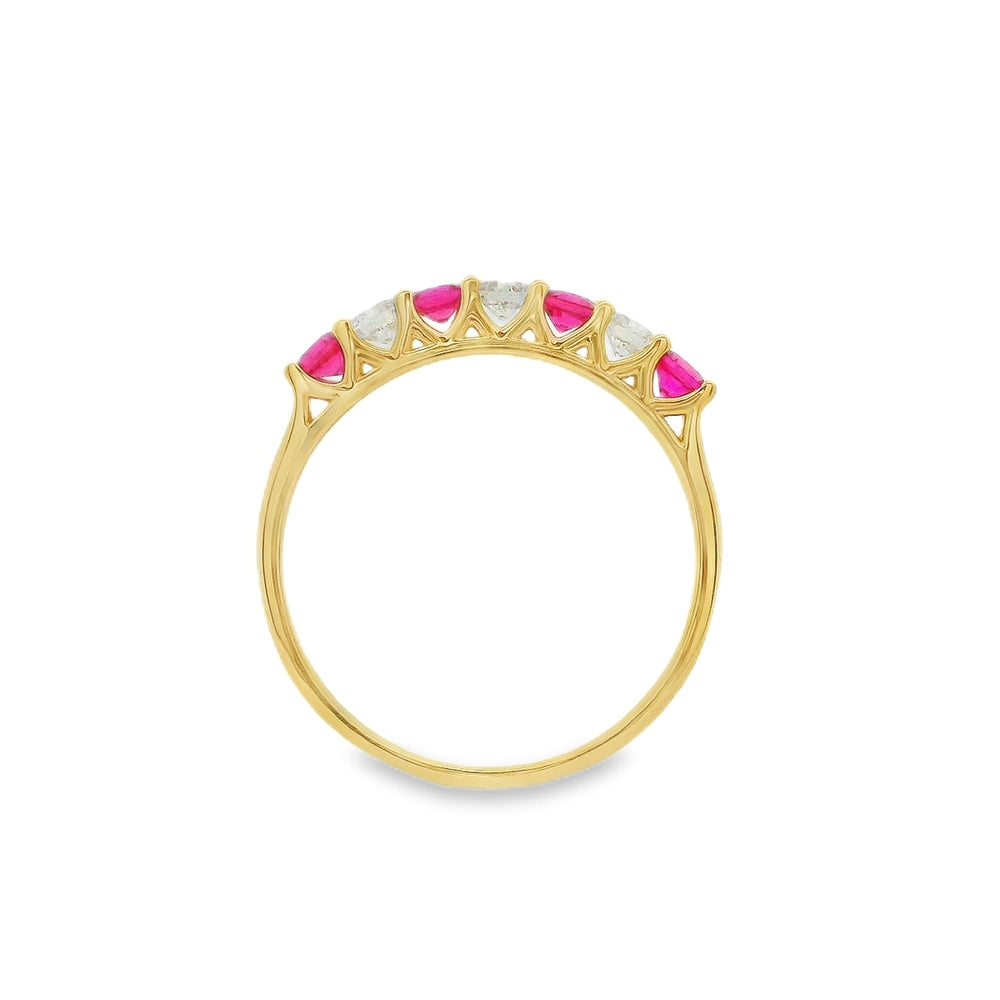 14K Yellow Gold 3mm LAB Grown Ruby And 3mm LAB Grown Diamond Ring