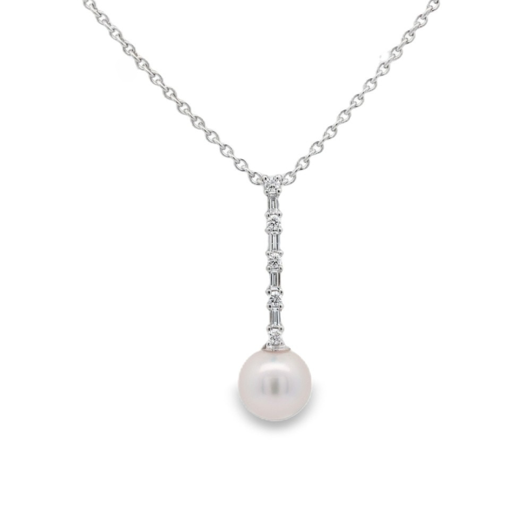 14K White Gold 7mm White Cultured Pearl And 0.14 CTW Diamond Pendant