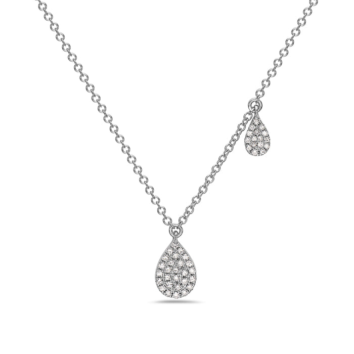 14K White Gold Bassali Jewelry Tear Drop 0.10 CTW Diamond Necklace With 18" Chain