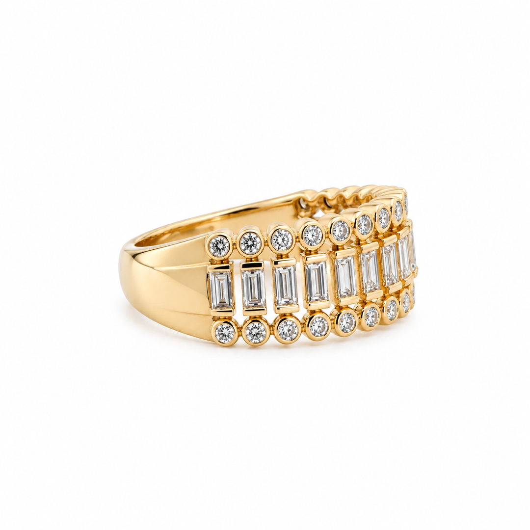 14K Yellow Gold 0.79 CTW Baguette & RBC Diamond Woman's Wide Ring