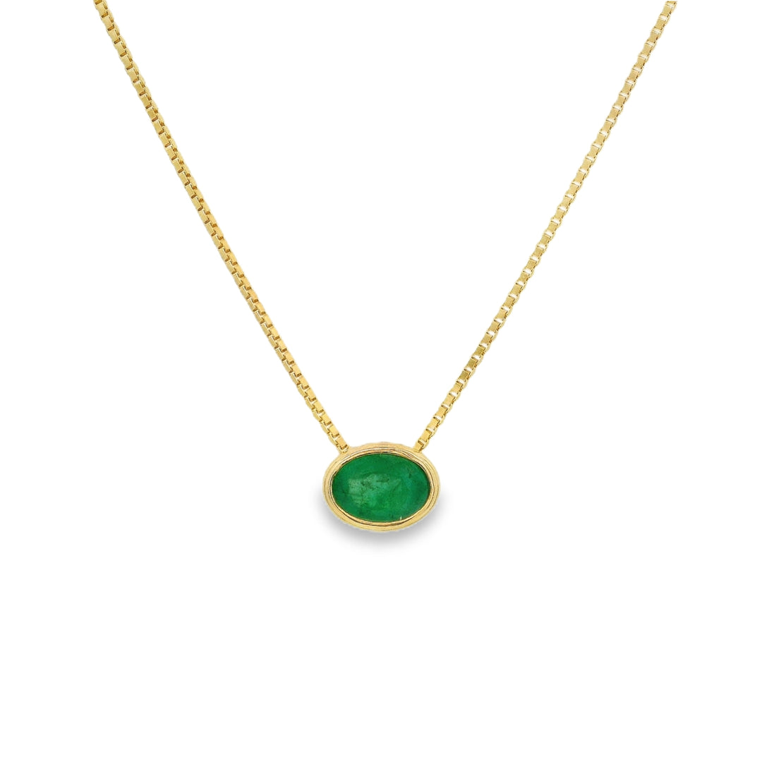 10K Yellow Gold 0.68 CTW Oval Emerald And 0.09 CTW Diamond Necklace
