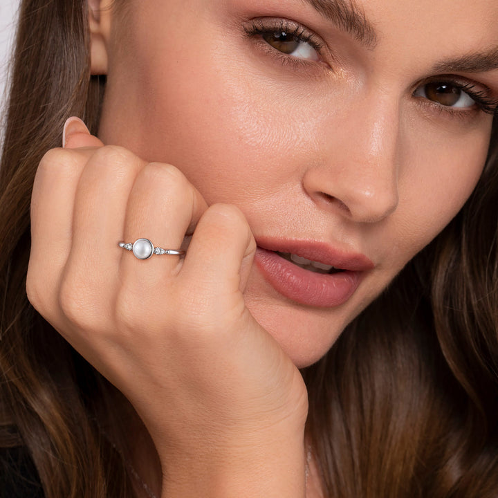 Sterling Silver Gabriel & Co. Bezel Set Ring With Pearl And Diamonds