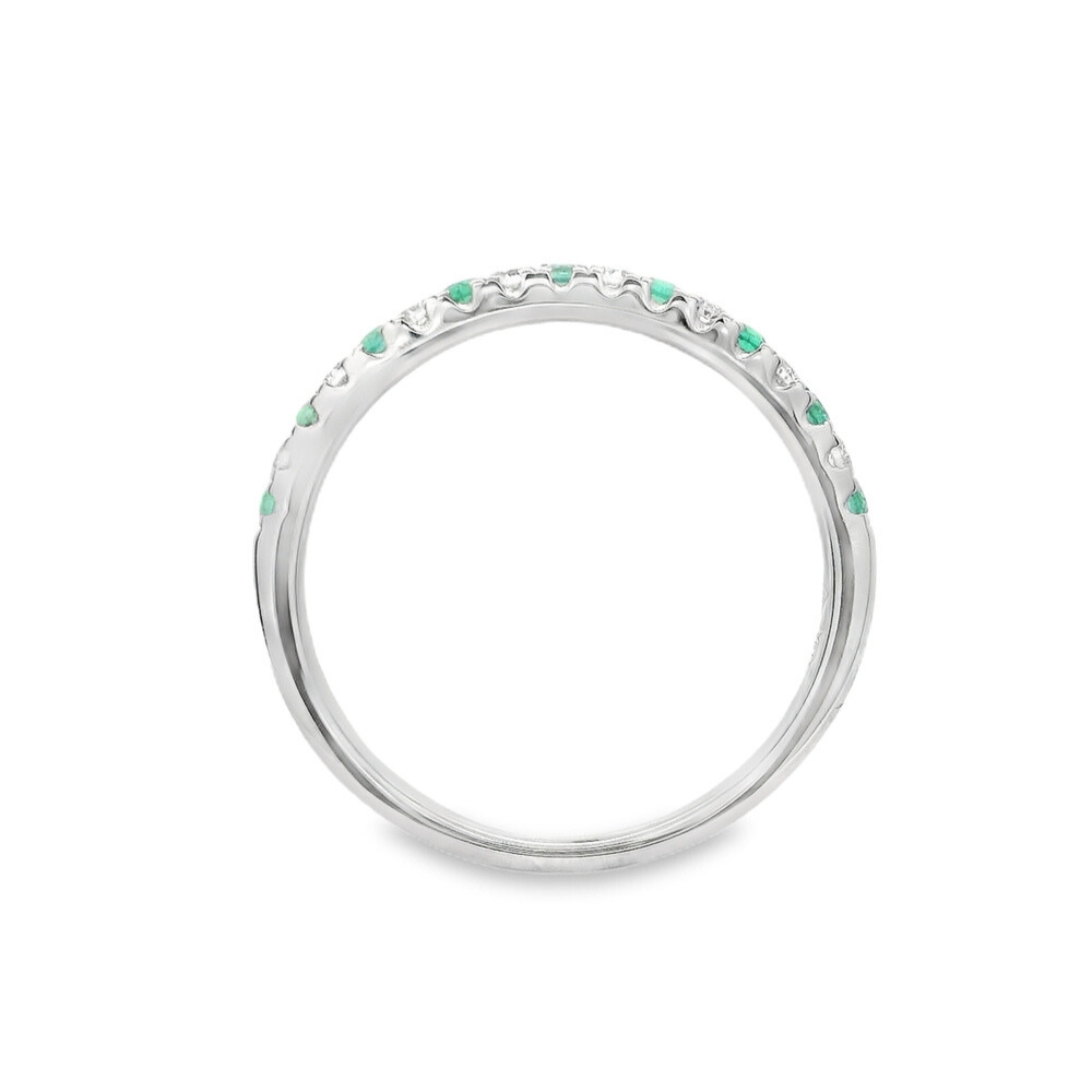18K White Gold 0.10 CTW Emerald And 0.11 CTW Diamond Ring