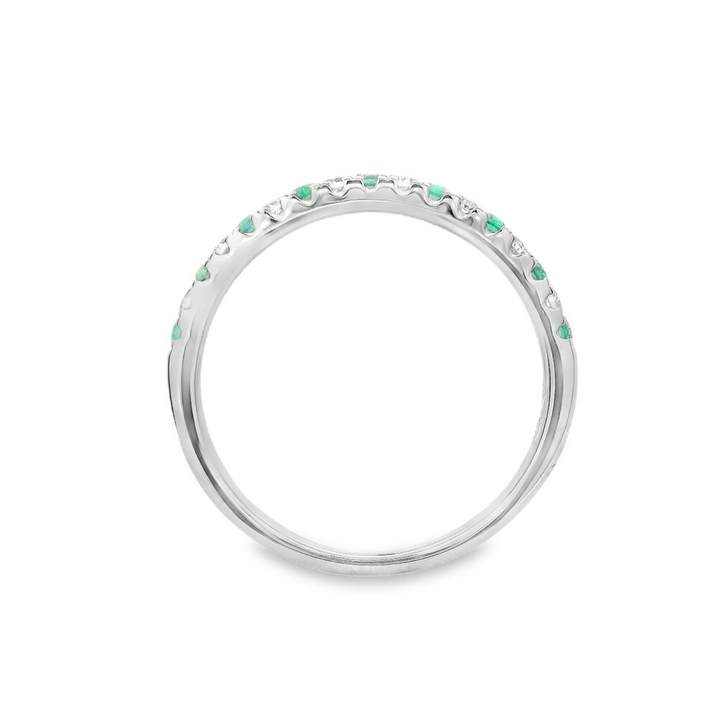 18K White Gold 0.10 CTW Emerald And 0.11 CTW Diamond Ring