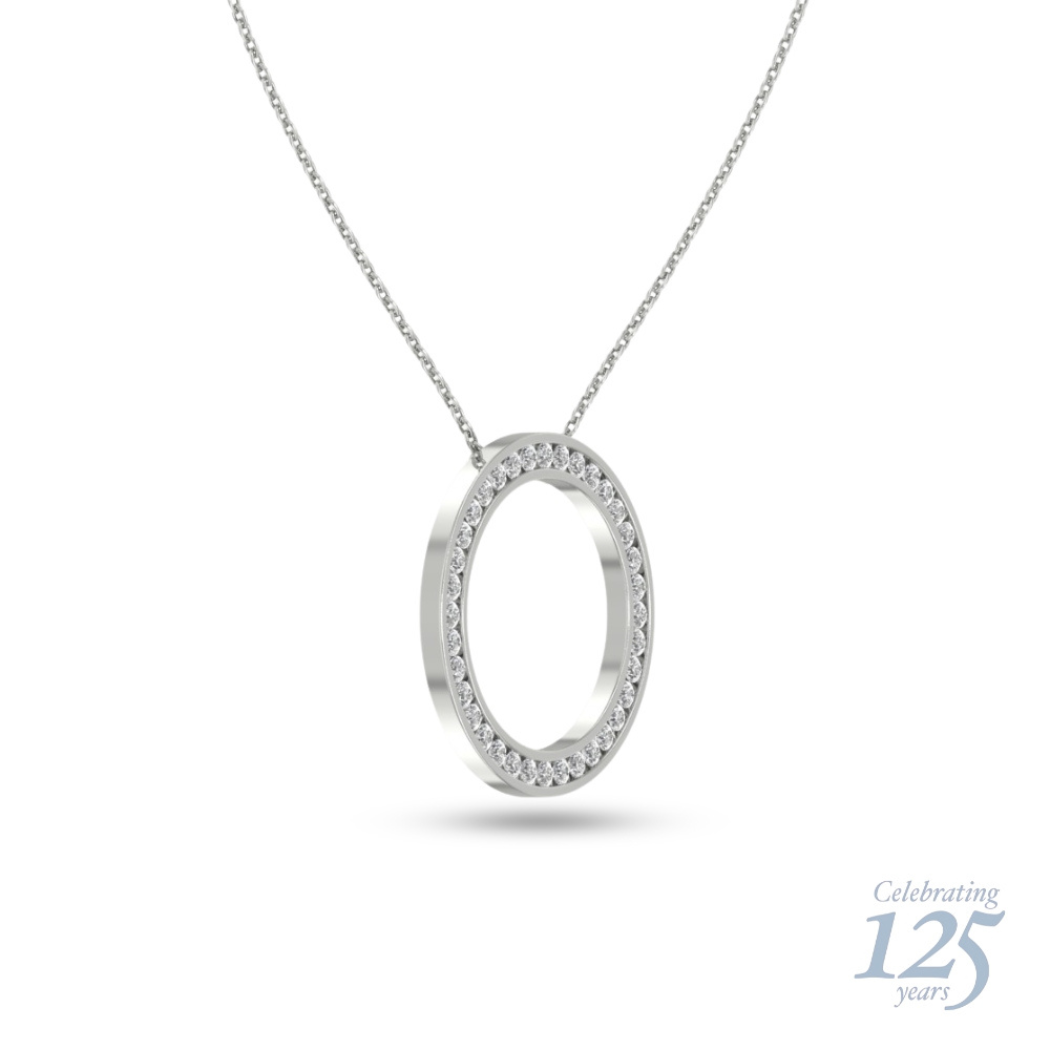 14K White Gold J.H. Young 125th Anniversary 1.26 CTW Diamond Circle Necklace With 18" Chain