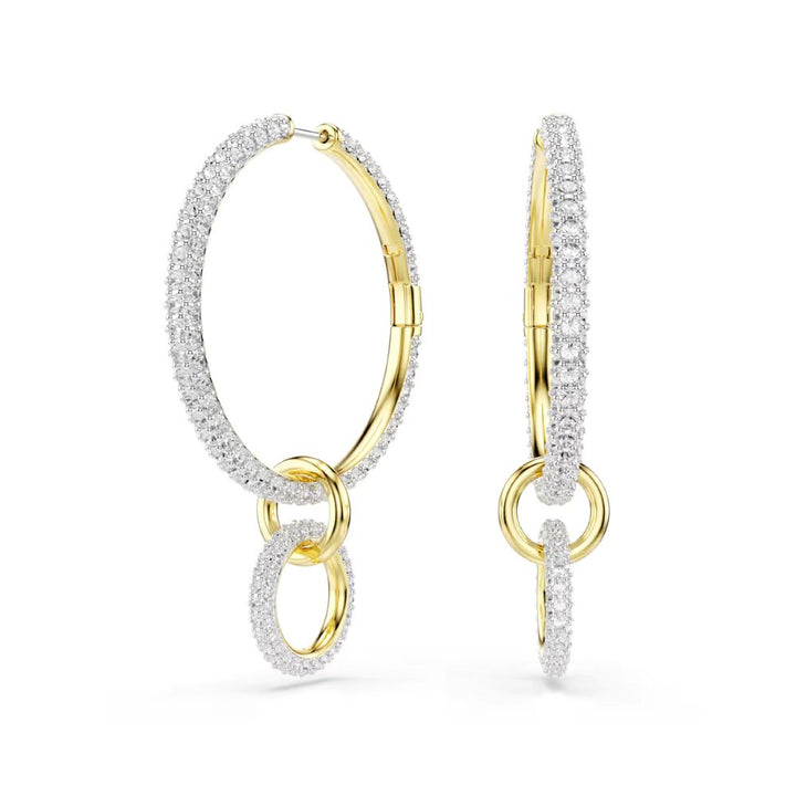 Swarovski Dextera Rhodium And Gold-Tone Plated Hoop/Drop Earrings With Clear Crystals