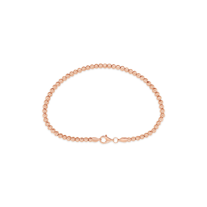 Women's 10K Rose Gold Polished 3mm Bead Link 7.5" Bracelet