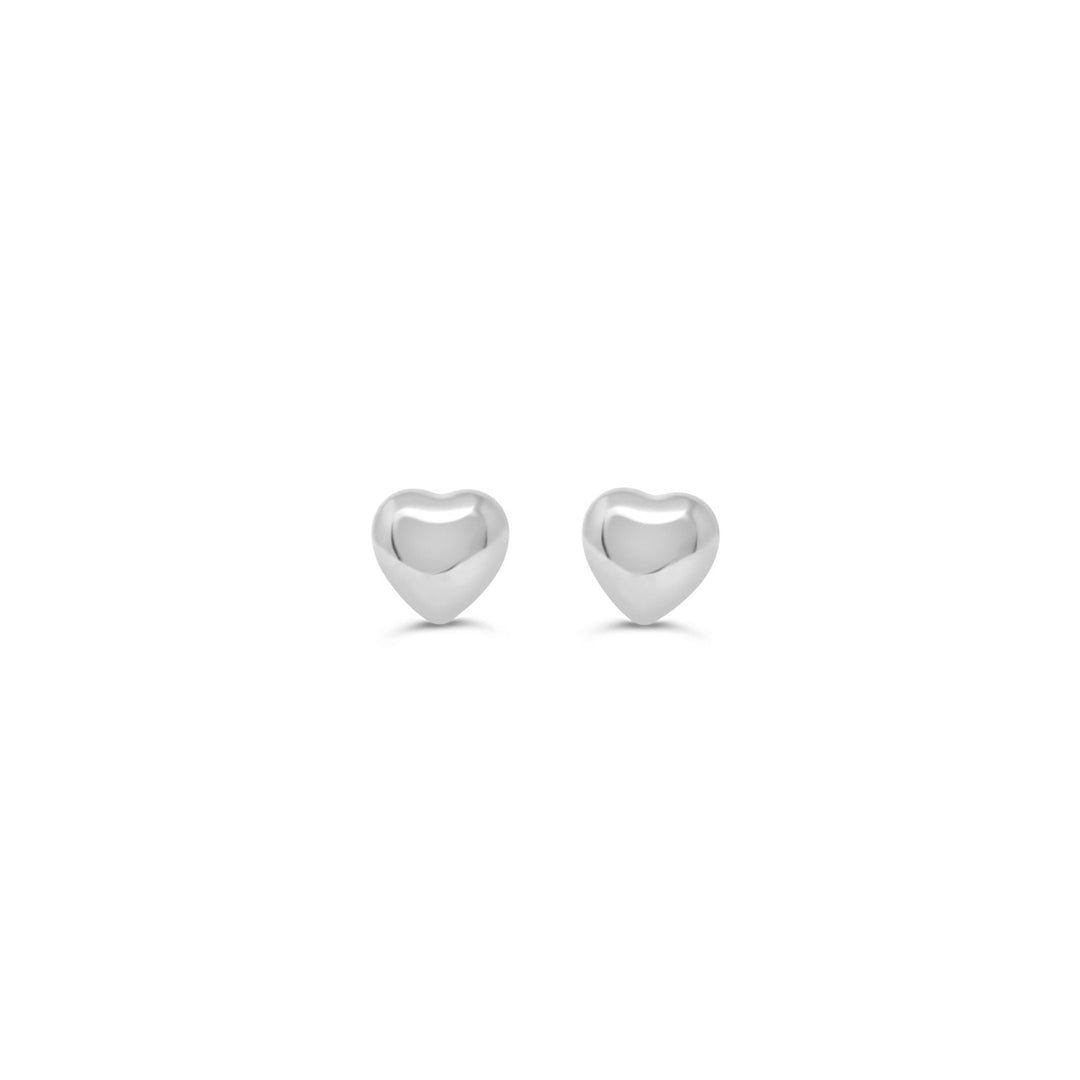 10K White Gold Polished Puffed Heart Stud Earrings